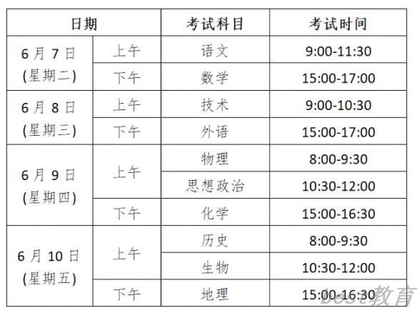 2022浙江高考科目时间具体安排表