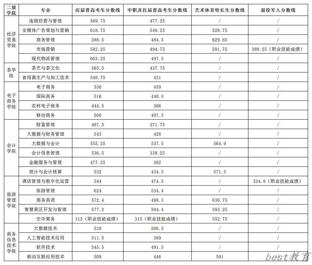 2024年湖南商务职业技术学院单招录取分数线