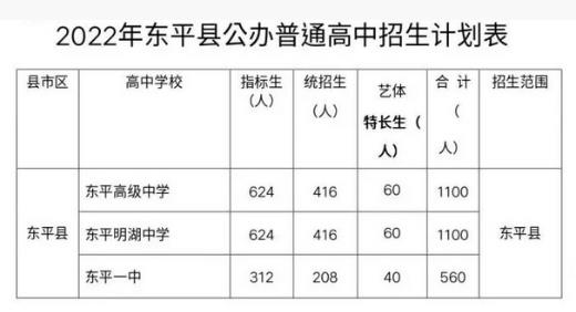 2022泰安东平县公办普高招生计划